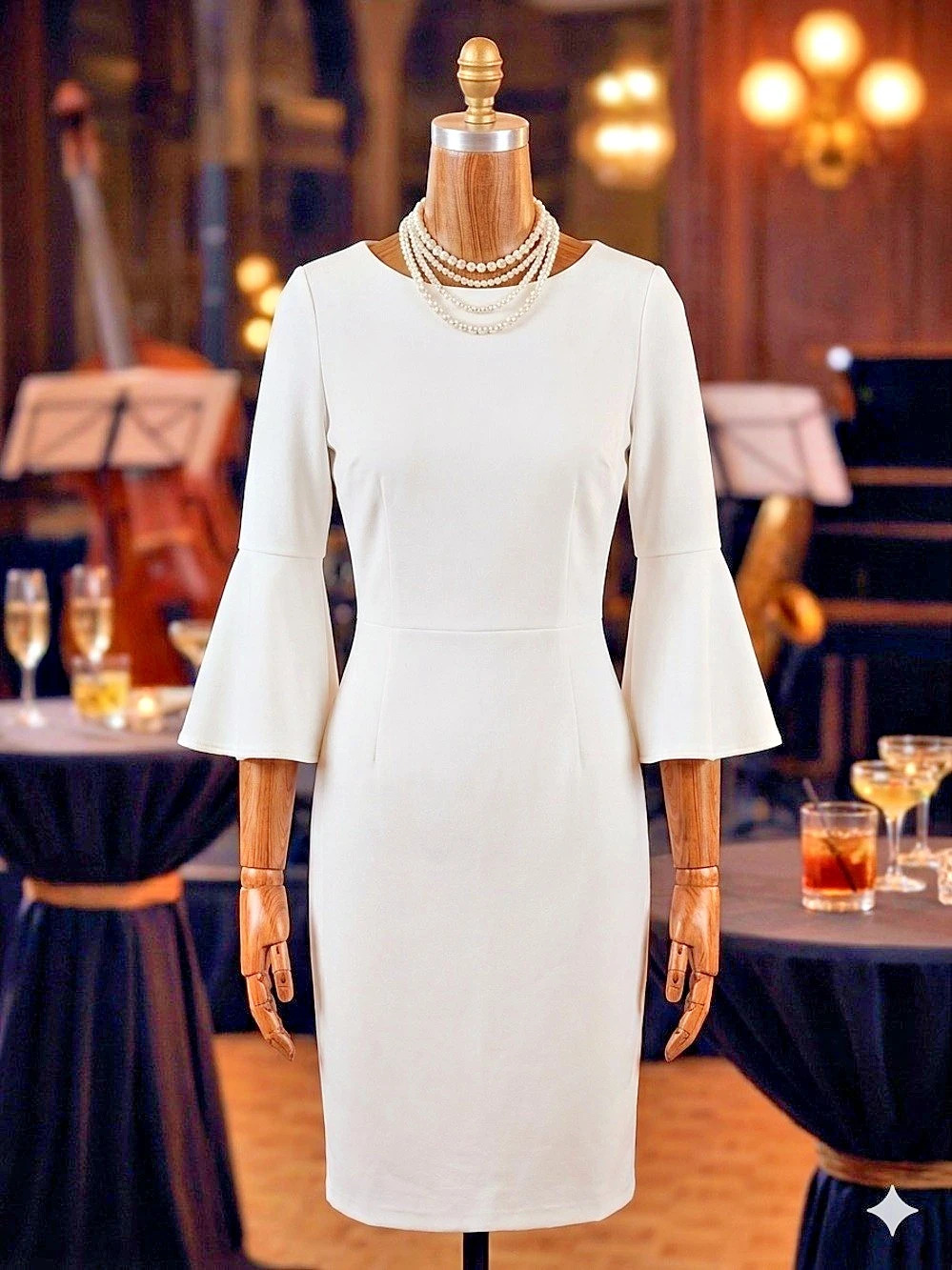 Calvin Klein Chiffon Bell-Sleeve Sheath Mini Dress White Size 2 Like New